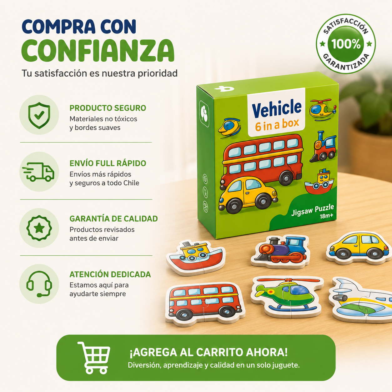 Puzzle 6 en 1 Transporte Vehículos