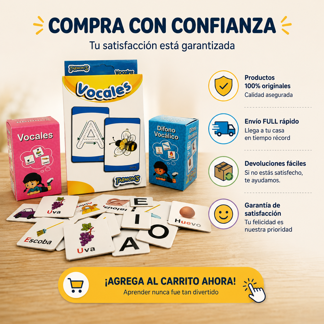Pack Memorice Vocales, Memorice Difono y Tarjeta Vocales
