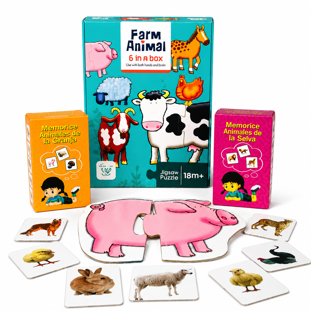 Pack 6 en 1 Granja, Memorice animales Granja y Salvaje
