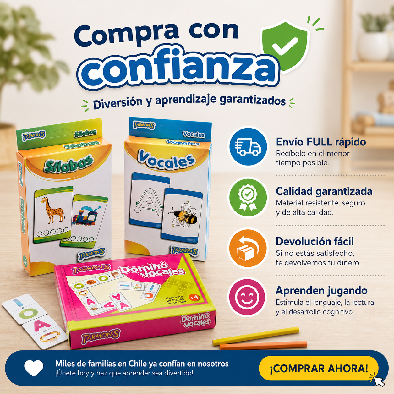 Pack Domino Vocal, Tarjetas Silabas Y  Memorice Vocal  Aprendizaje Educativo
