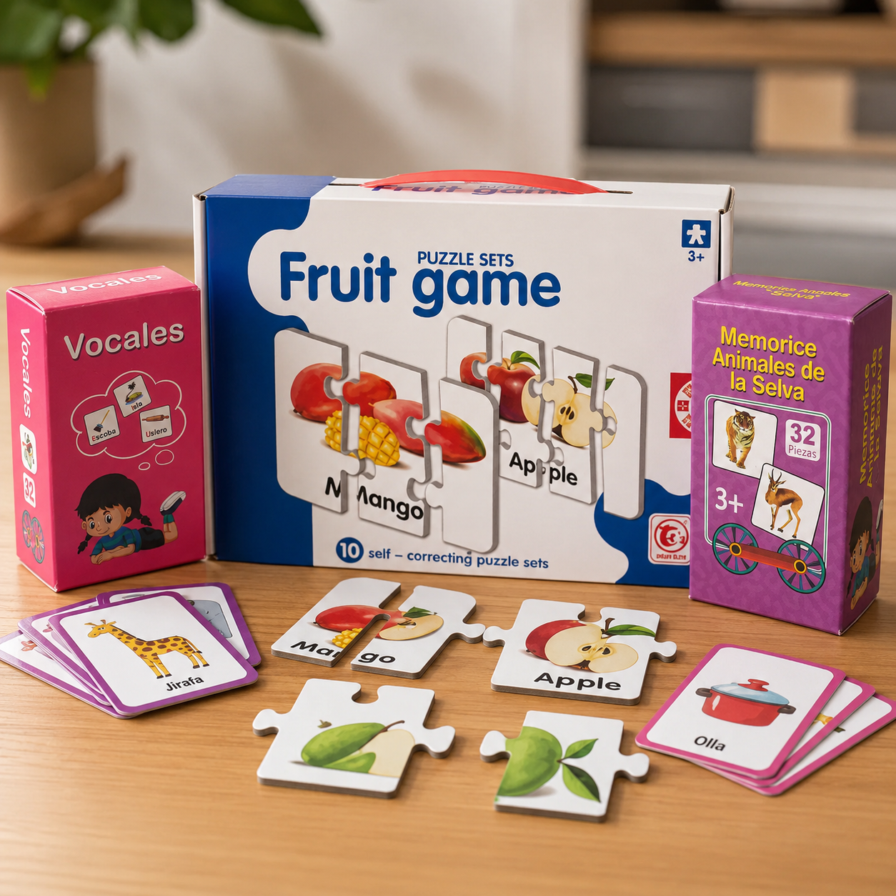 Pack Puzzle Frutas, Memorice Vocales Y Animales De La Selva