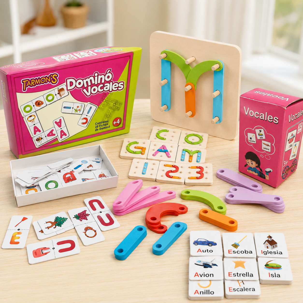 Pack Dominio Vocales, Memorice Vocales y Encaje de Madera