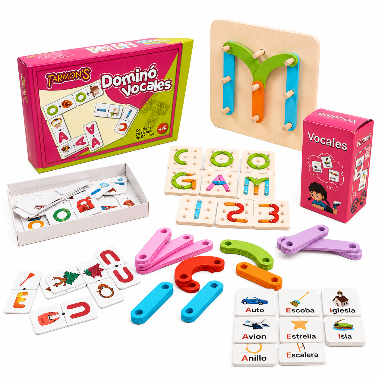 Pack Dominio Vocales, Memorice Vocales y Encaje de Madera