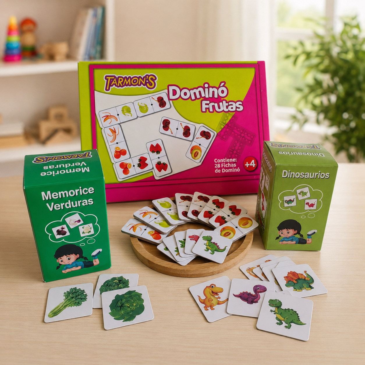 Pack Domino Frutas, Memo Dinosaurio Y Verduras