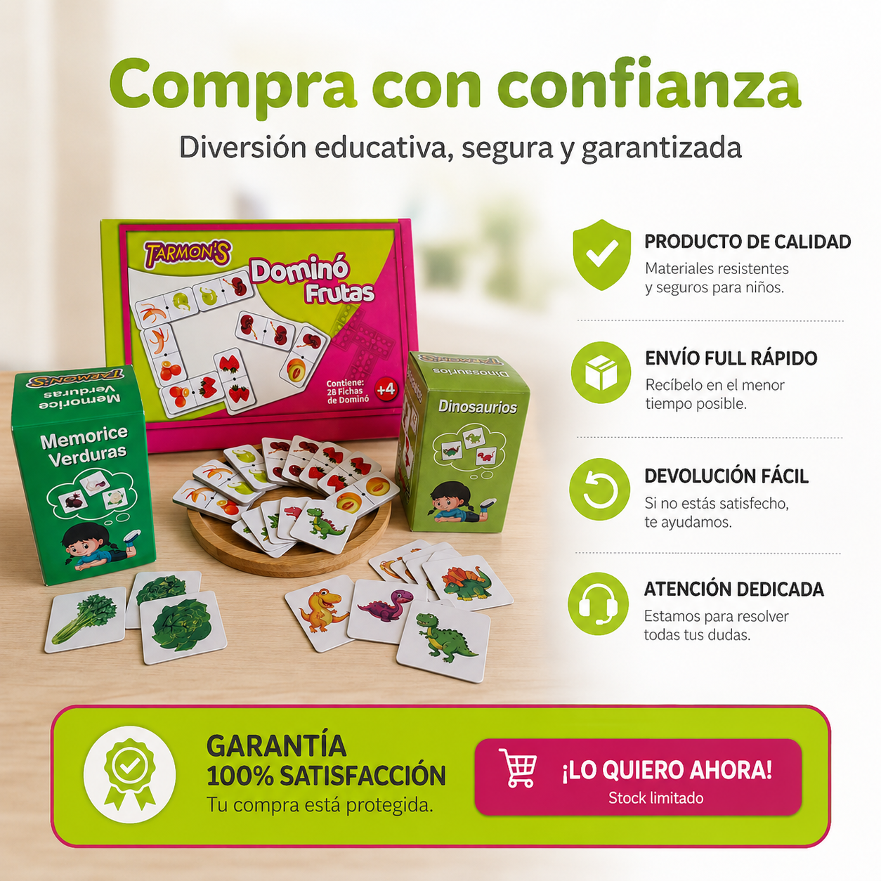 Pack Domino Frutas, Memo Dinosaurio Y Verduras