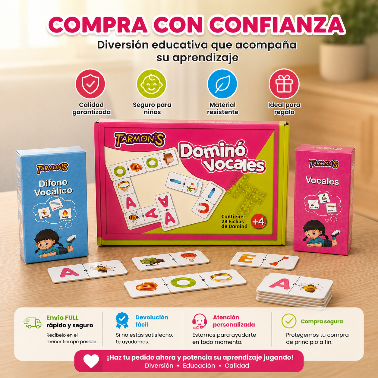 Pack Domino Vocales, Memorice Difono vocálico y Vocales