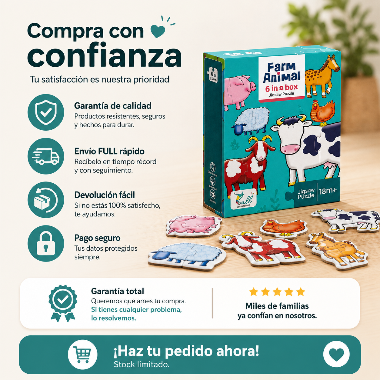 Puzzle Rompecabezas de la Granja de la Selva 6 en 1