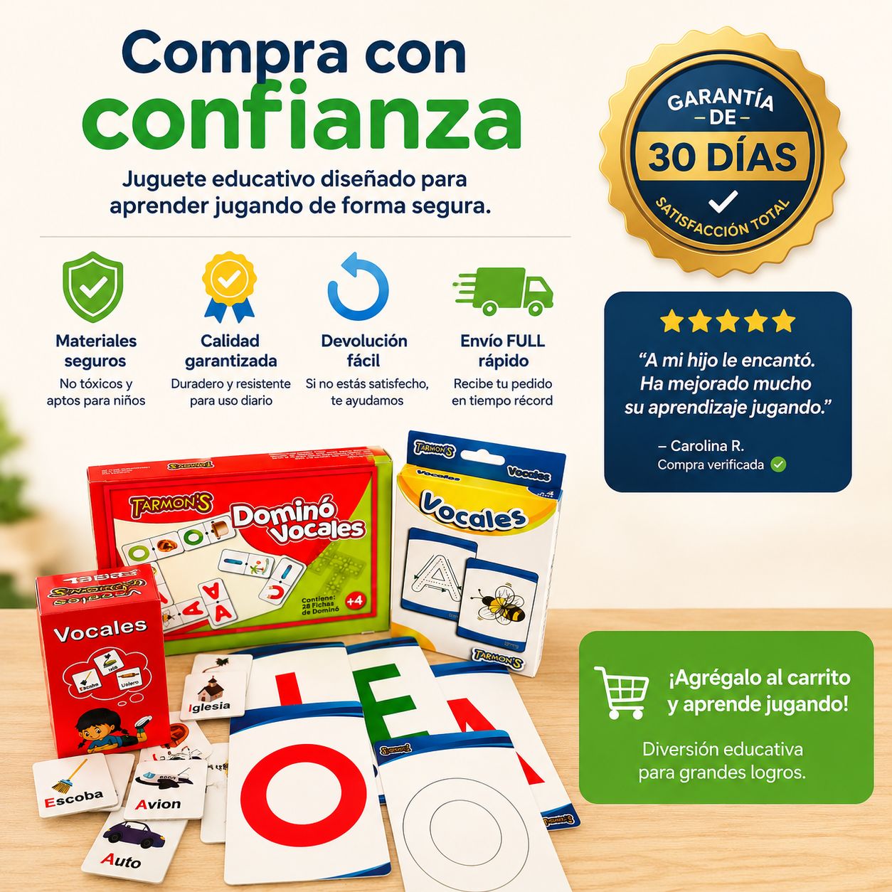 Pack Domino, Memorice Vocales y Tarjetas Vocales