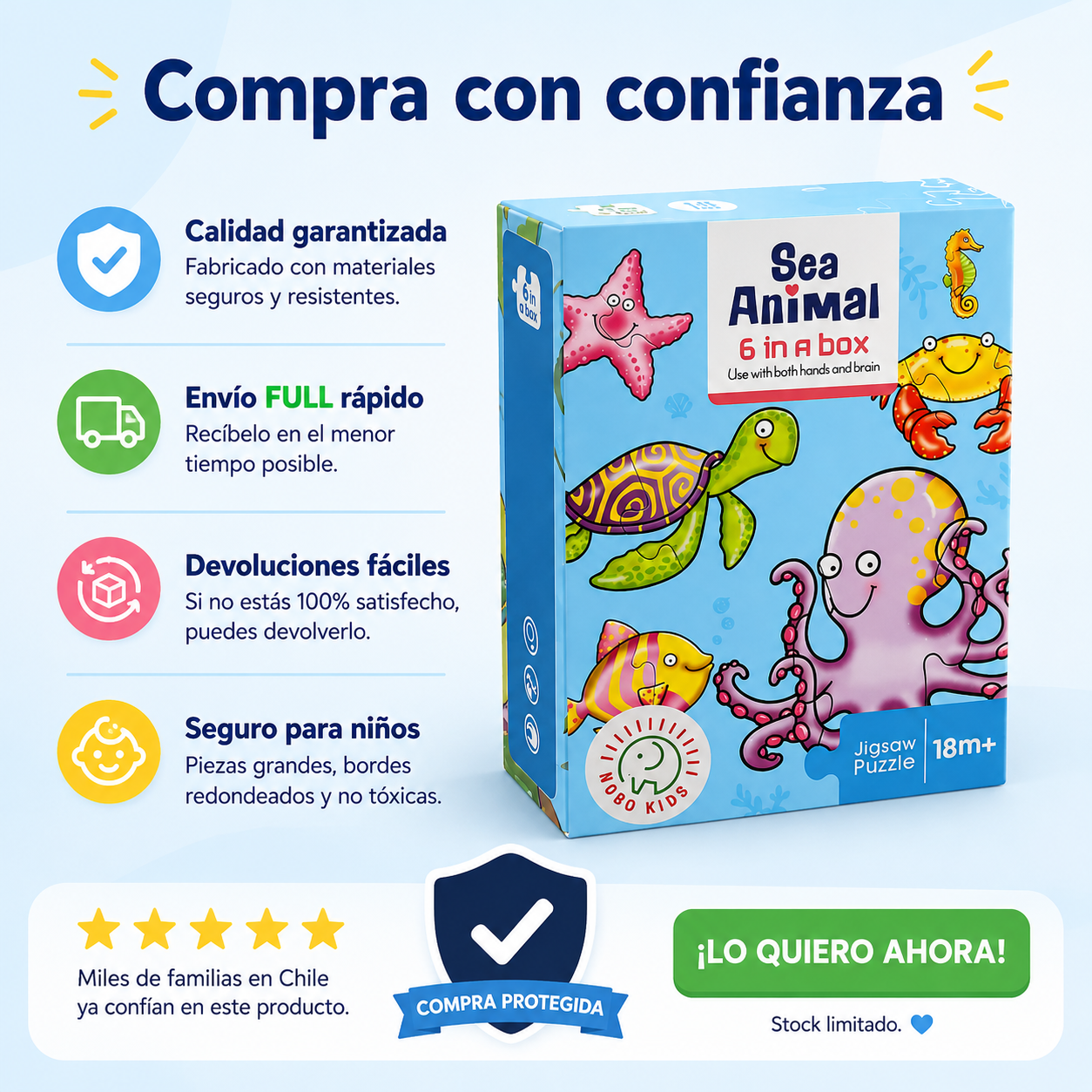 Puzzle 6 en 1 Animal del mar Rompecabeza