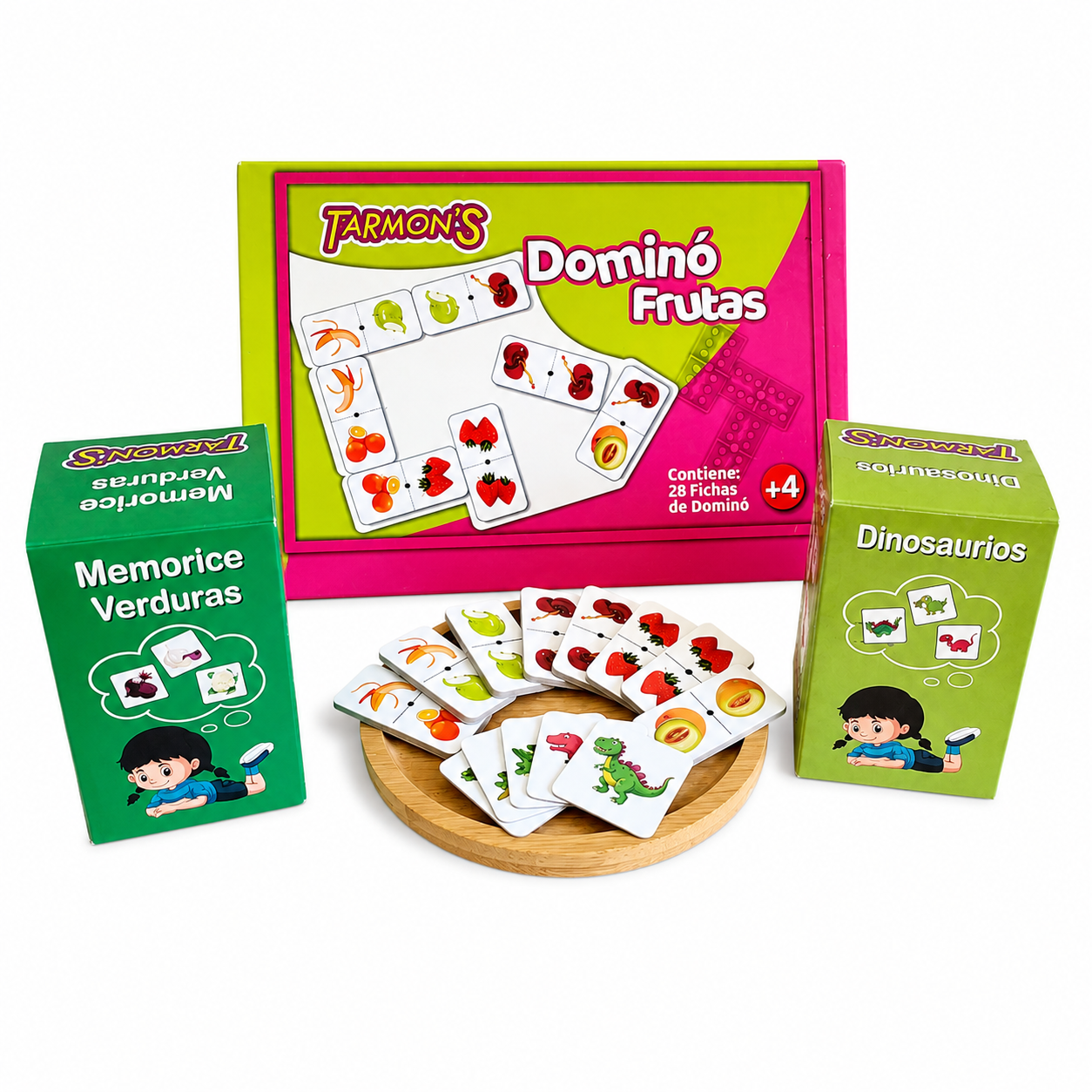 Pack Domino Frutas, Memo Dinosaurio Y Verduras