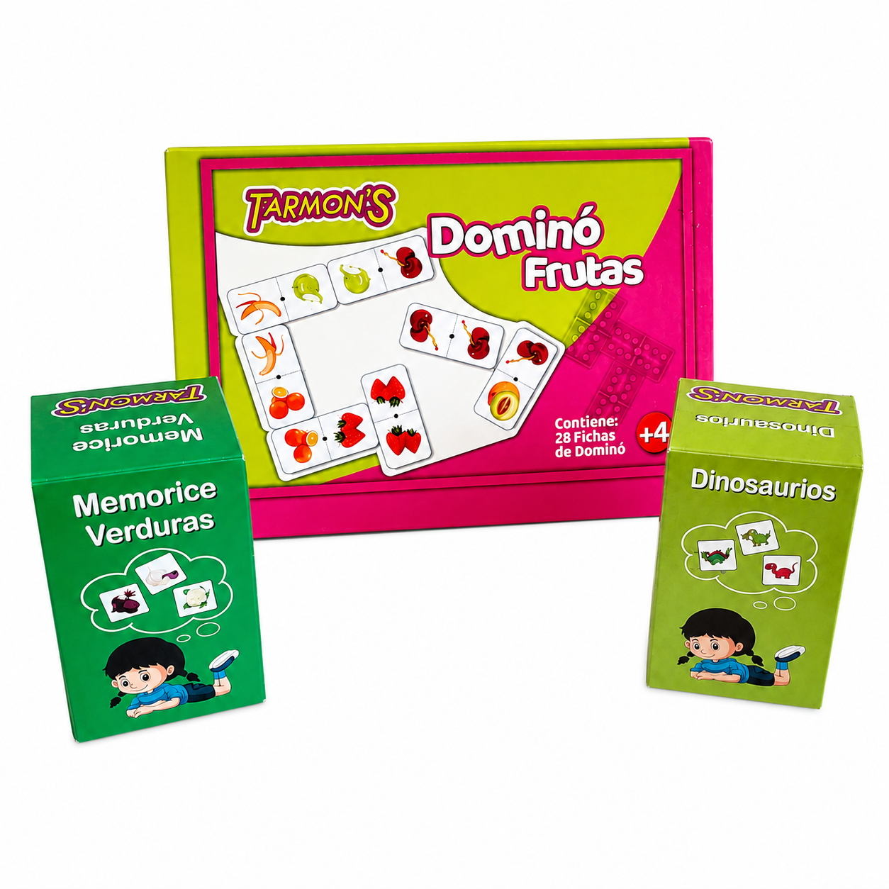Pack Domino Frutas, Memo Dinosaurio Y Verduras
