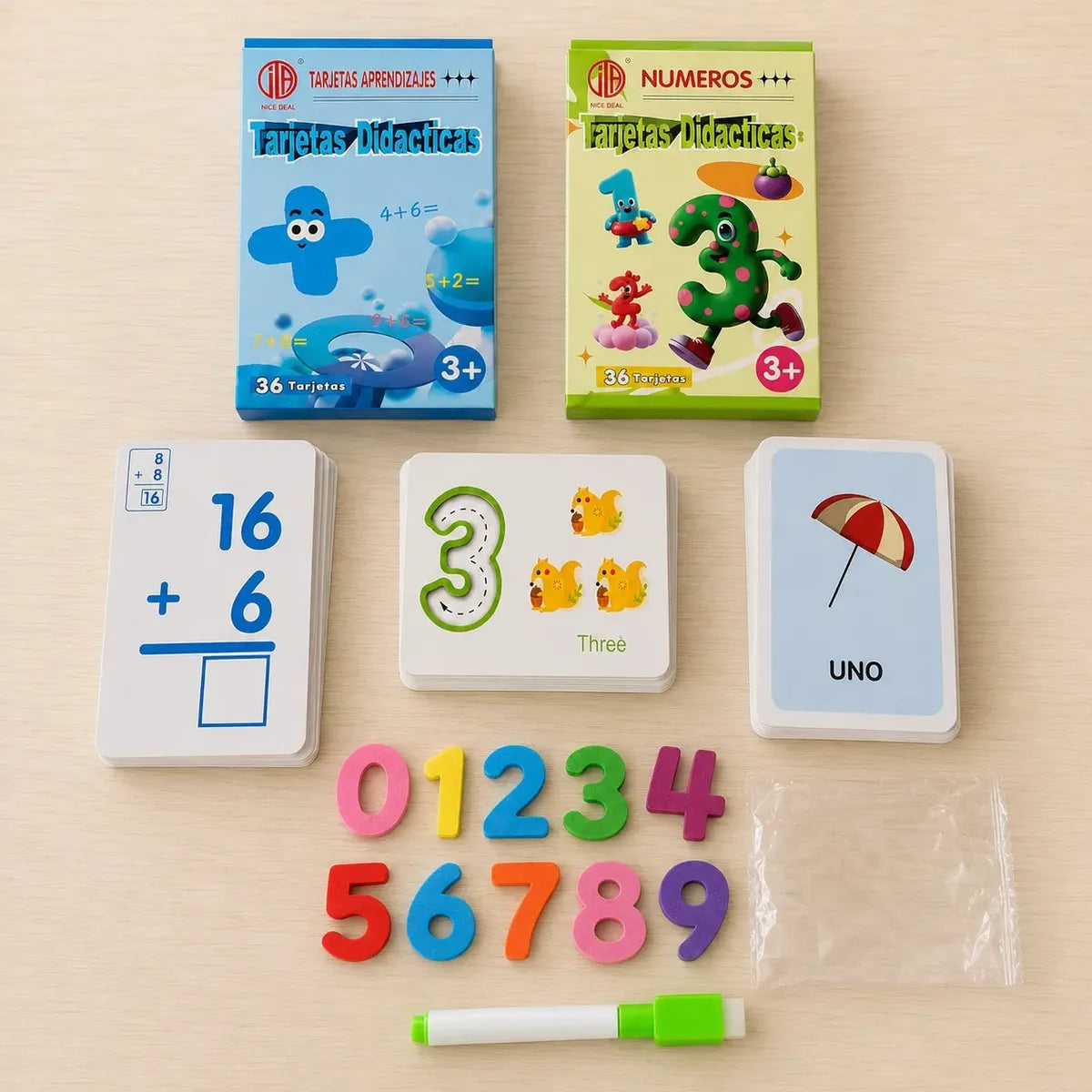 Pack Tarjetas y Pizarra con Números De Matemática Educativas