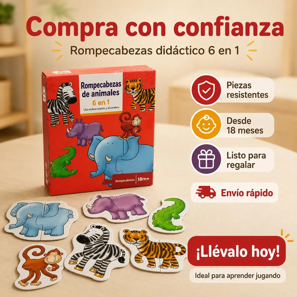 Puzzle Animales de la Selva 6 en 1