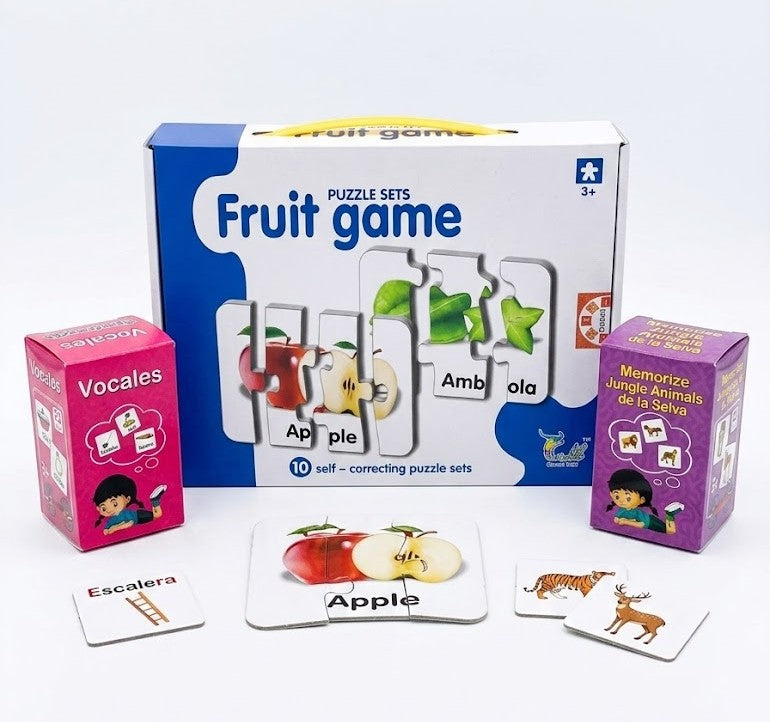 Pack Puzzle Frutas, Memorice Vocales Y Animales De La Selva