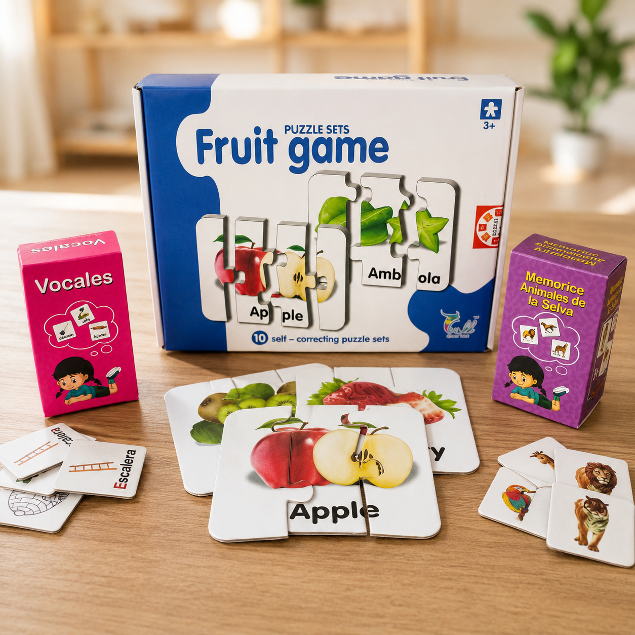 Pack Puzzle Frutas, Memorice Vocales Y Animales De La Selva