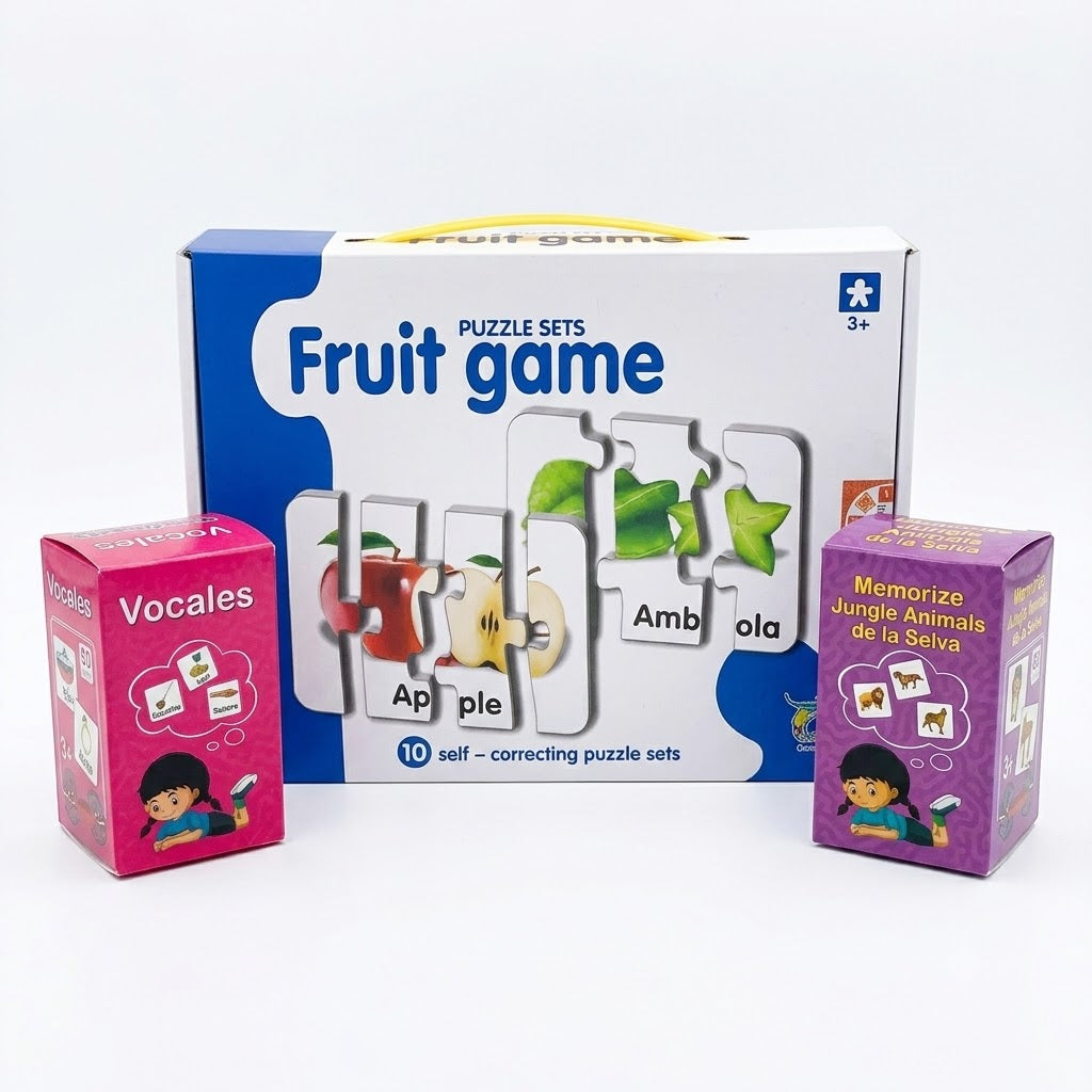 Pack Puzzle Frutas, Memorice Vocales Y Animales De La Selva