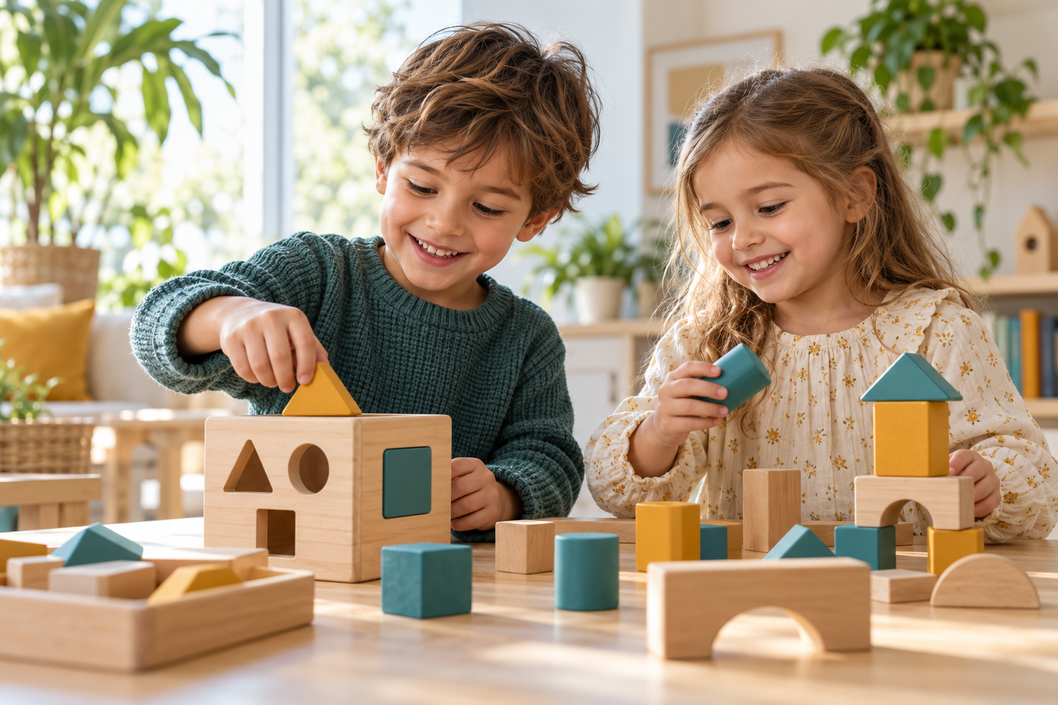 Niños compartiendo un juego educativo